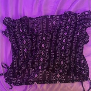Purple Ruffled Cap Sleeve Blouse with Tie Front